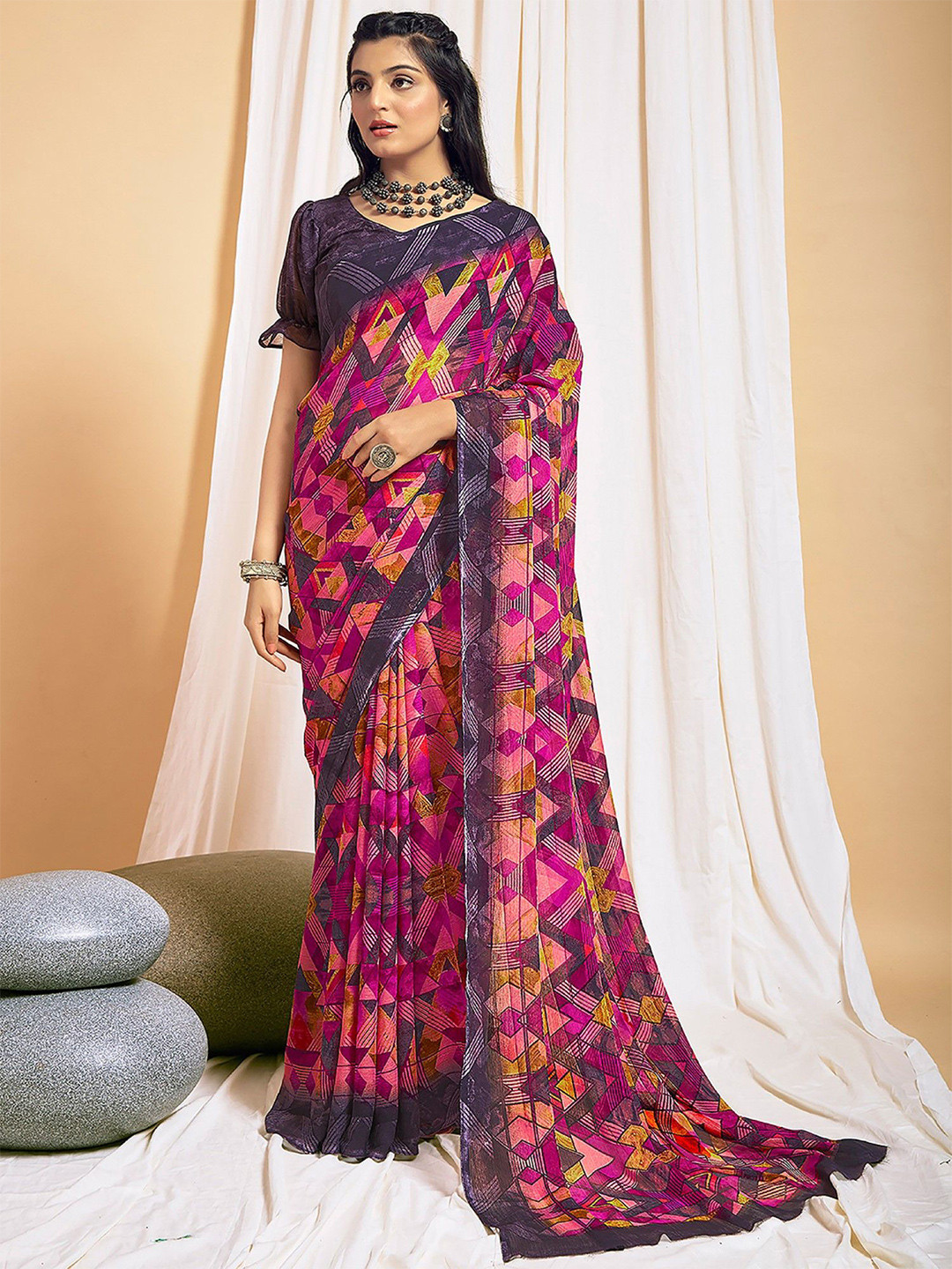 

Panzora Poly Chiffon Saree, Purple