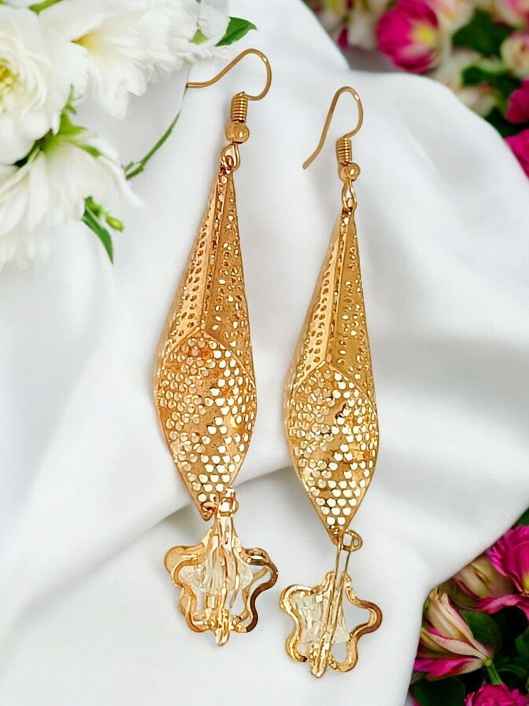 

9blings Floral Drop Earrings, Gold