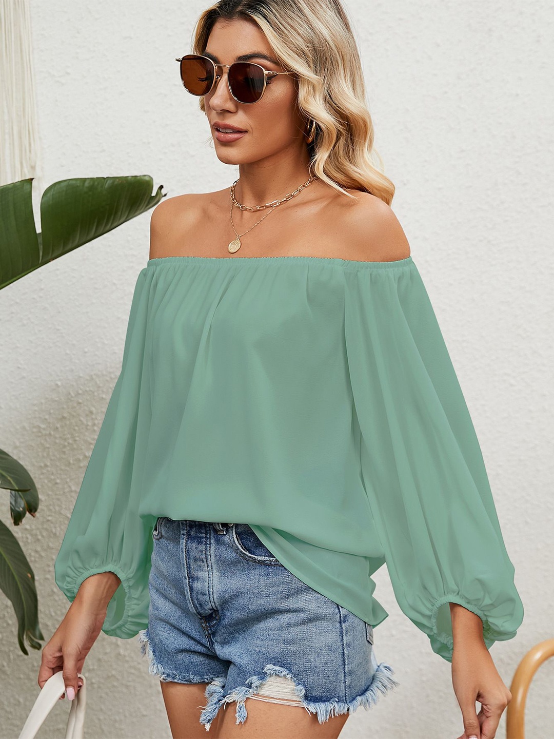 

StyleCast Off-Shoulder Chiffon Top, Green