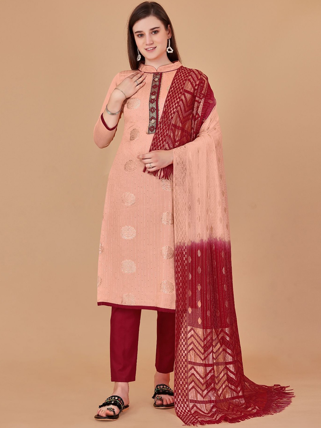 

Aika Ethnic Motifs Printed Unstitched Dress Material, Beige