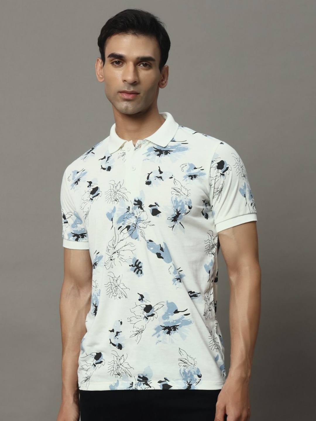 

OGEN Men Printed Polo Collar T-shirt, Blue