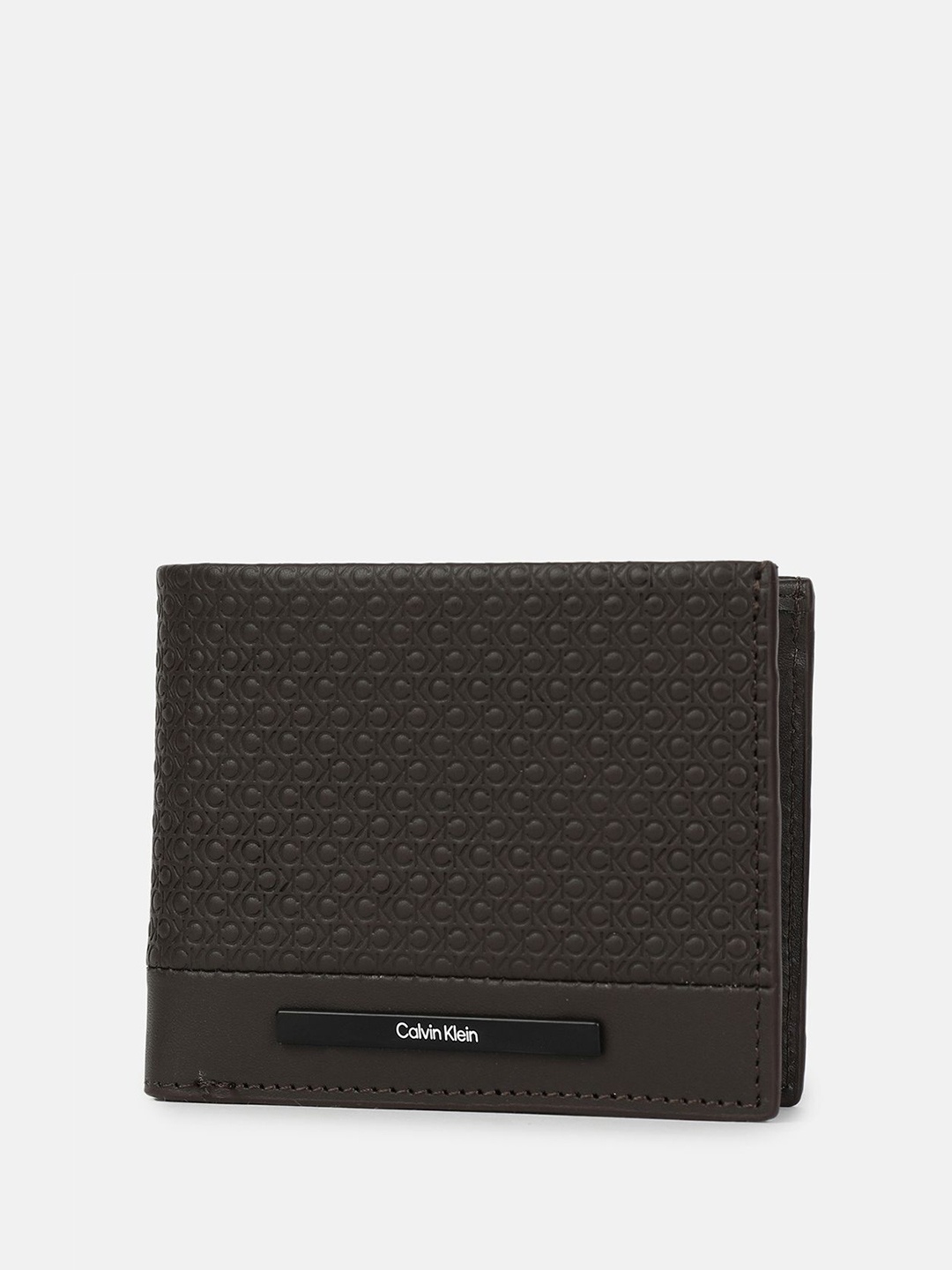 

Calvin Klein Men Solid Geometric Printed Leather Two Fold Wallet, Brown