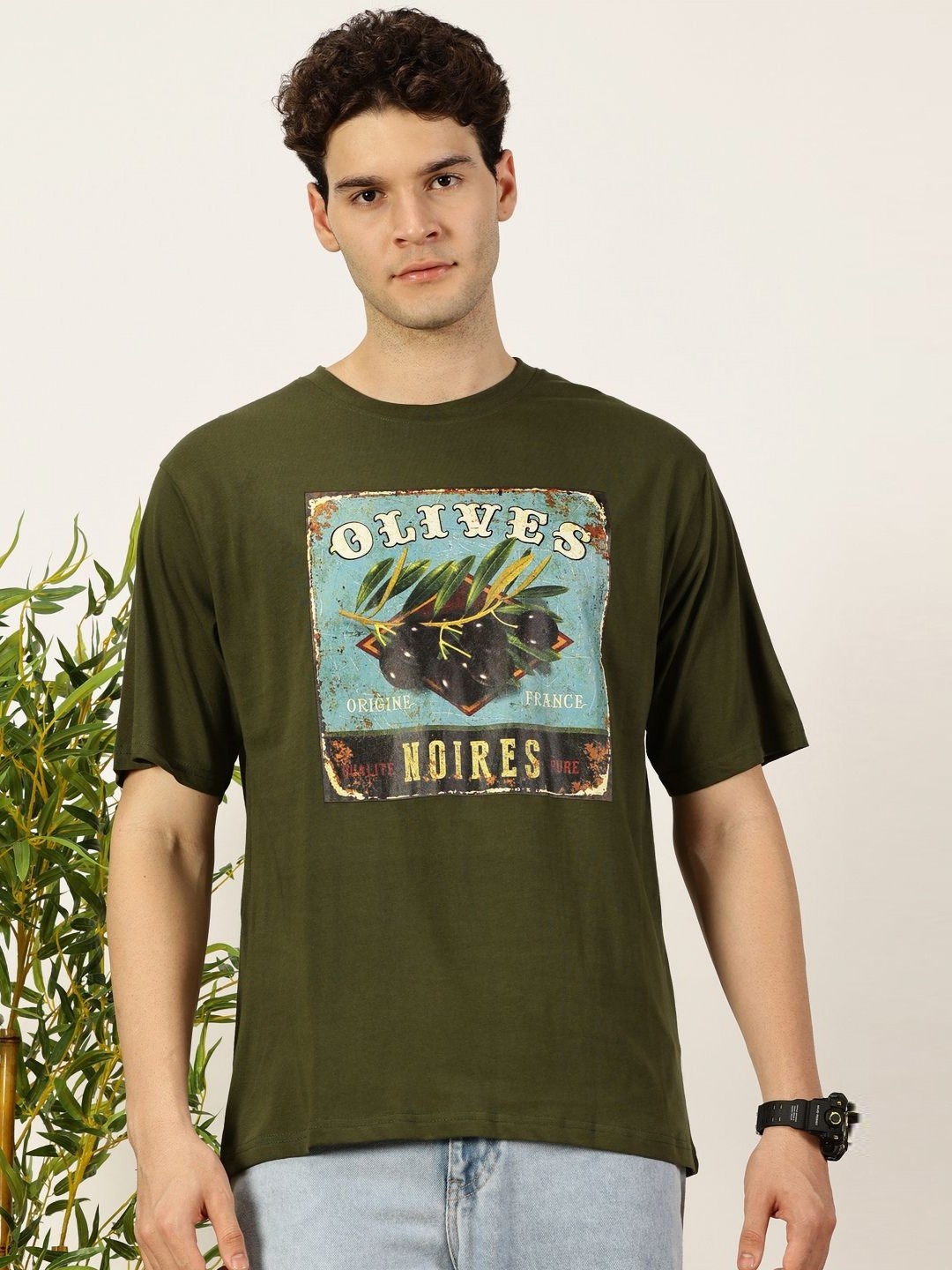 

THE HOLLANDER Men Printed Drop-Shoulder Sleeves T-shirt, Green