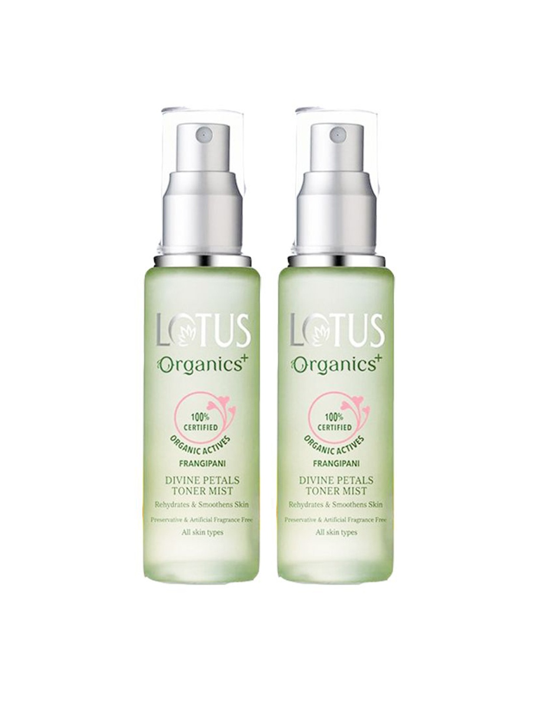 

Lotus Organics+ Set Of 2 Frangipani Divine Petals Toner- Mist- 50 ml Each, Green