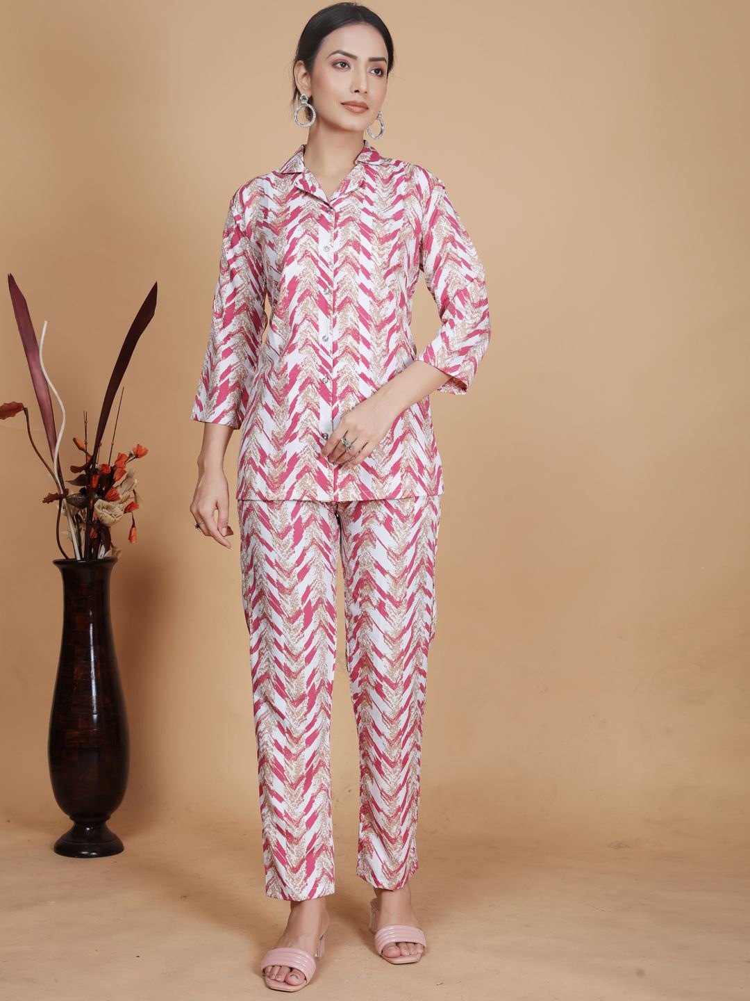 

KALINI Printed Shirt & Trousers Co-Ord, White