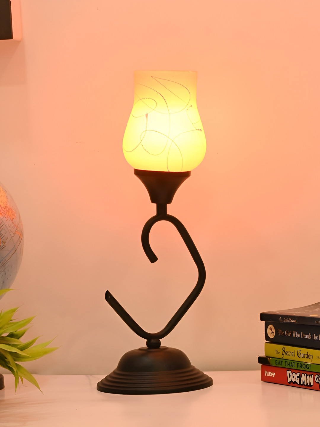 

Afast Pink Printed Glass Contemporary Rectangle Table Lamp with Adjustable Cord