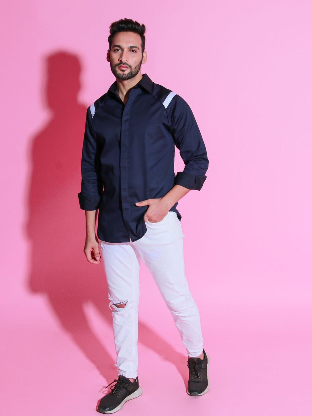 

ECHKE Men Custom Opaque Casual Shirt, Blue