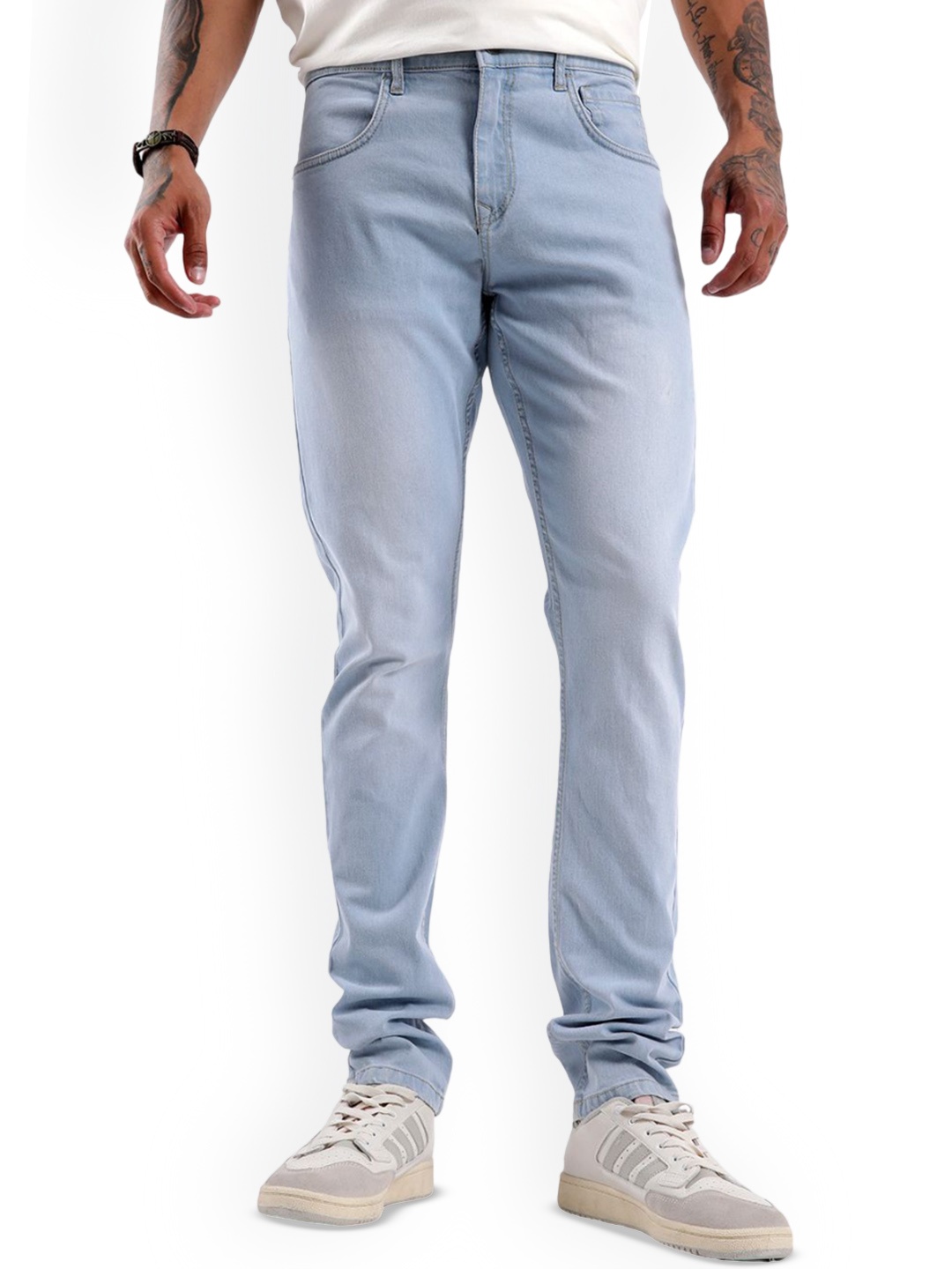 

WROGN Men Slim Fit Mildly Distressed Light Fade Jeans, Blue