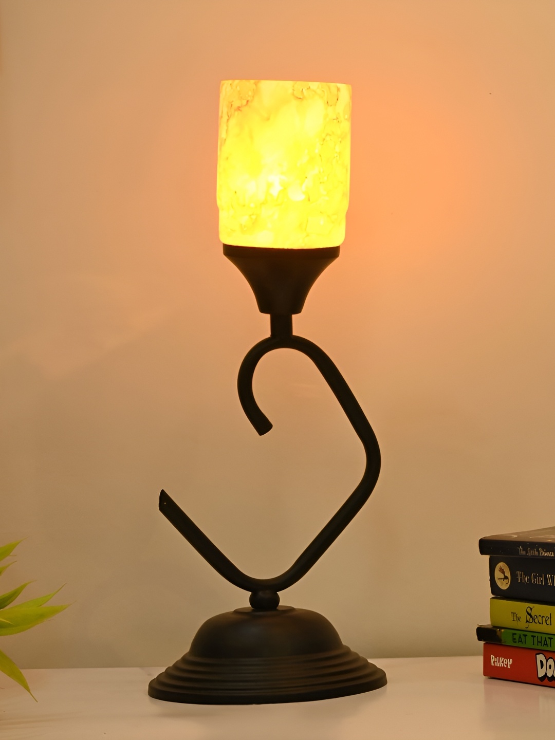 

Afast Orange & Black Printed Traditional Cylindrical Glass Table Lamp With Adjustable Cord