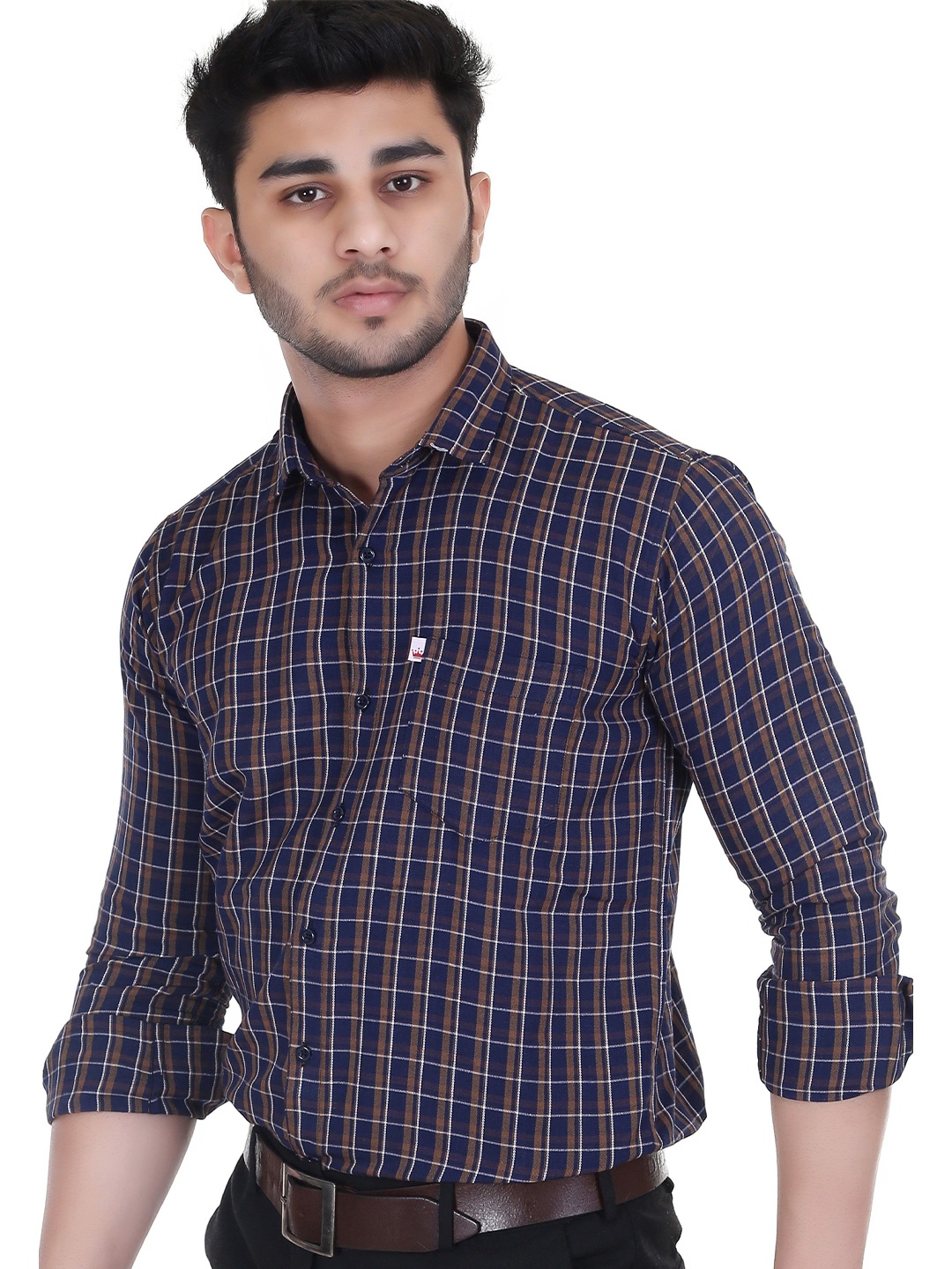 

Marc Laurent Men Comfort Opaque Checked Casual Shirt, Brown