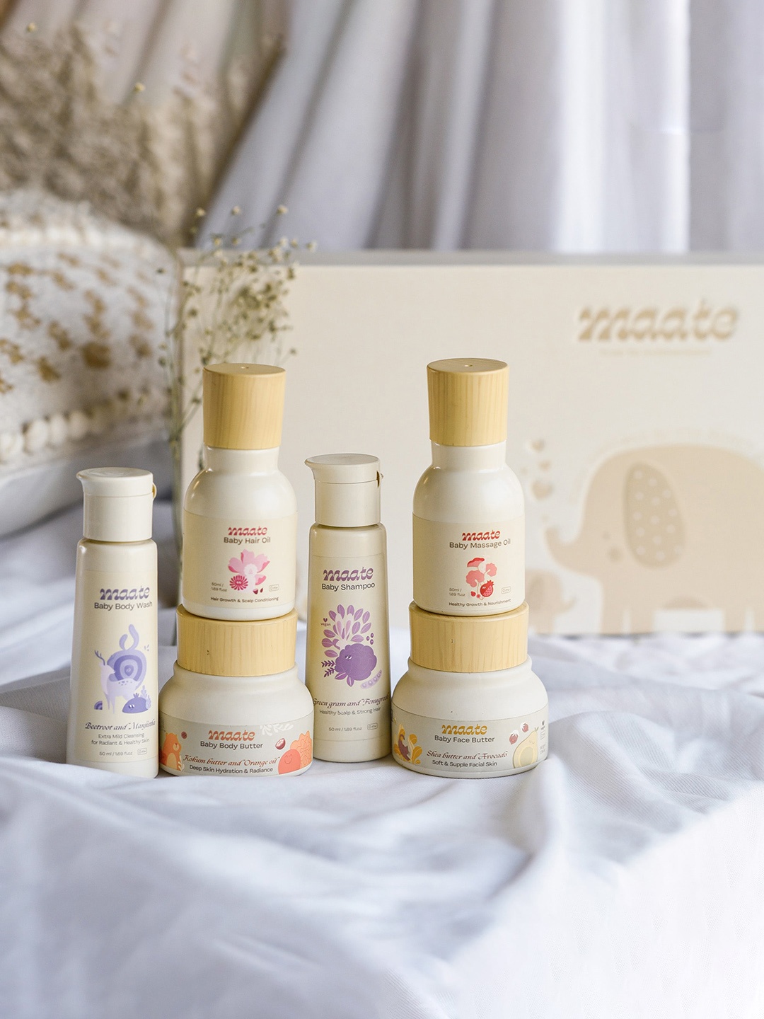 

MAATE 6Pcs Baby Skincare Wellness Box Gift Set, Beige