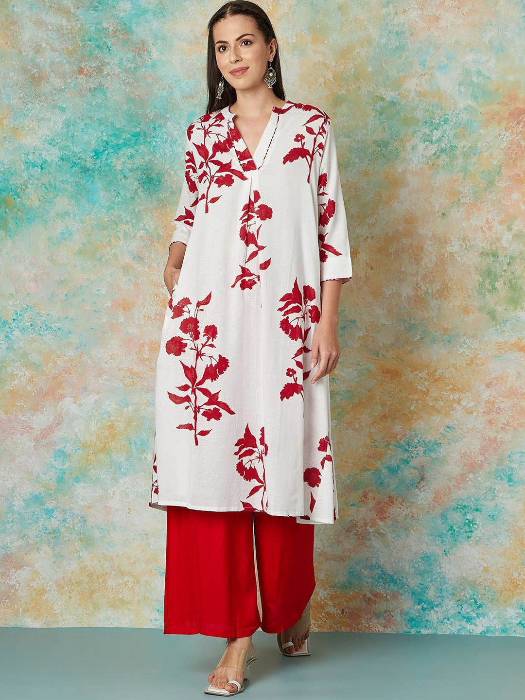 

Melange by Lifestyle Floral Printed A-Line Kurta, White