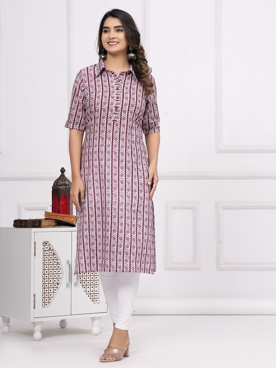 

TFP Printed Pure Cotton A-Line Kurta, Brown