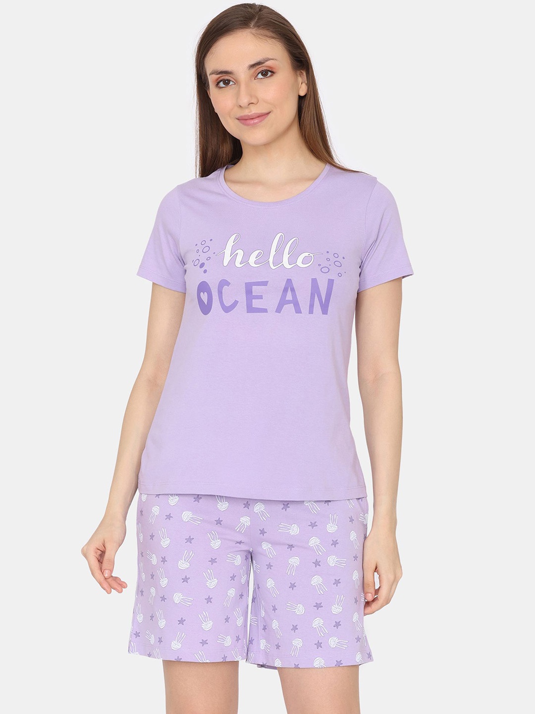 

Zivame Women Printed Night suit, Purple