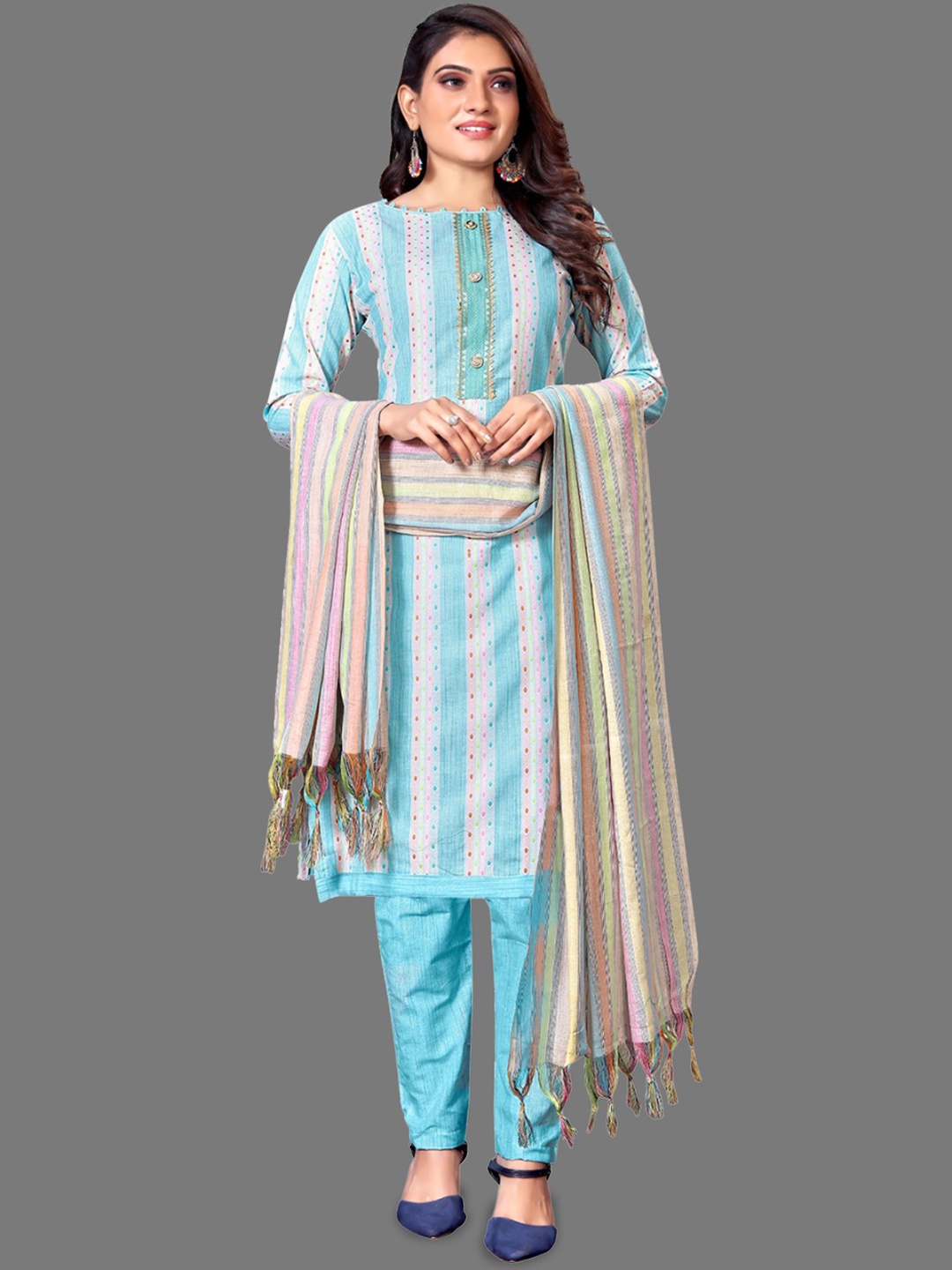 

Aika Gotta Patti Unstitched Dress Material, Turquoise blue