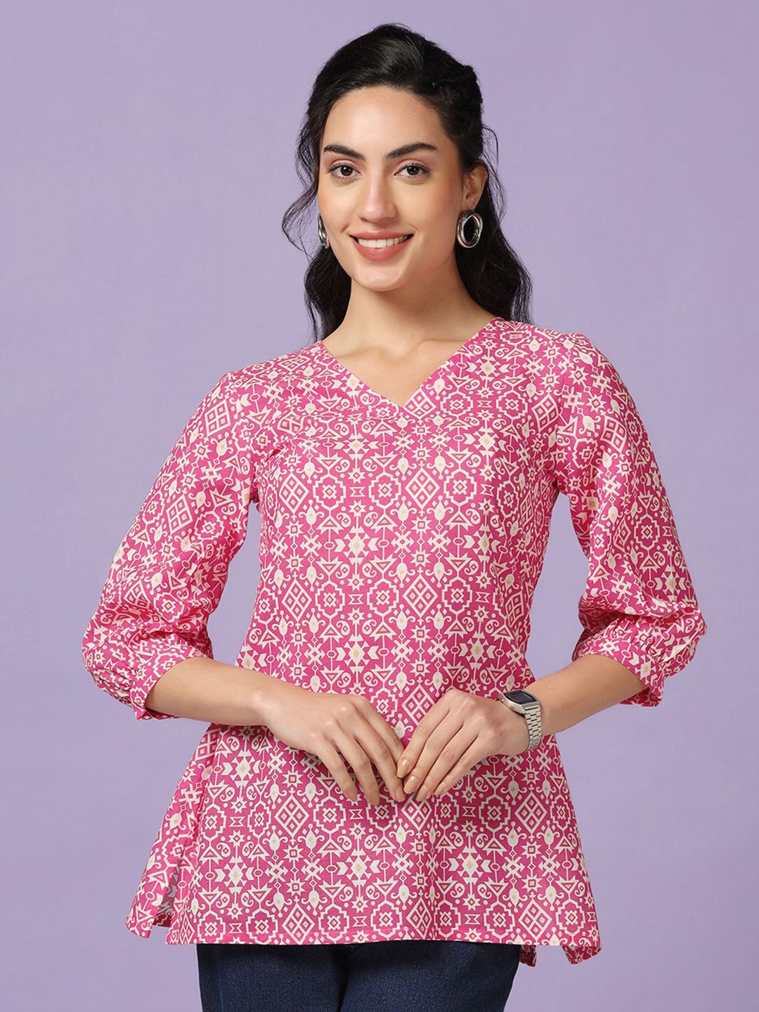 

BAESD Print Ethnic Cotton Top, Pink