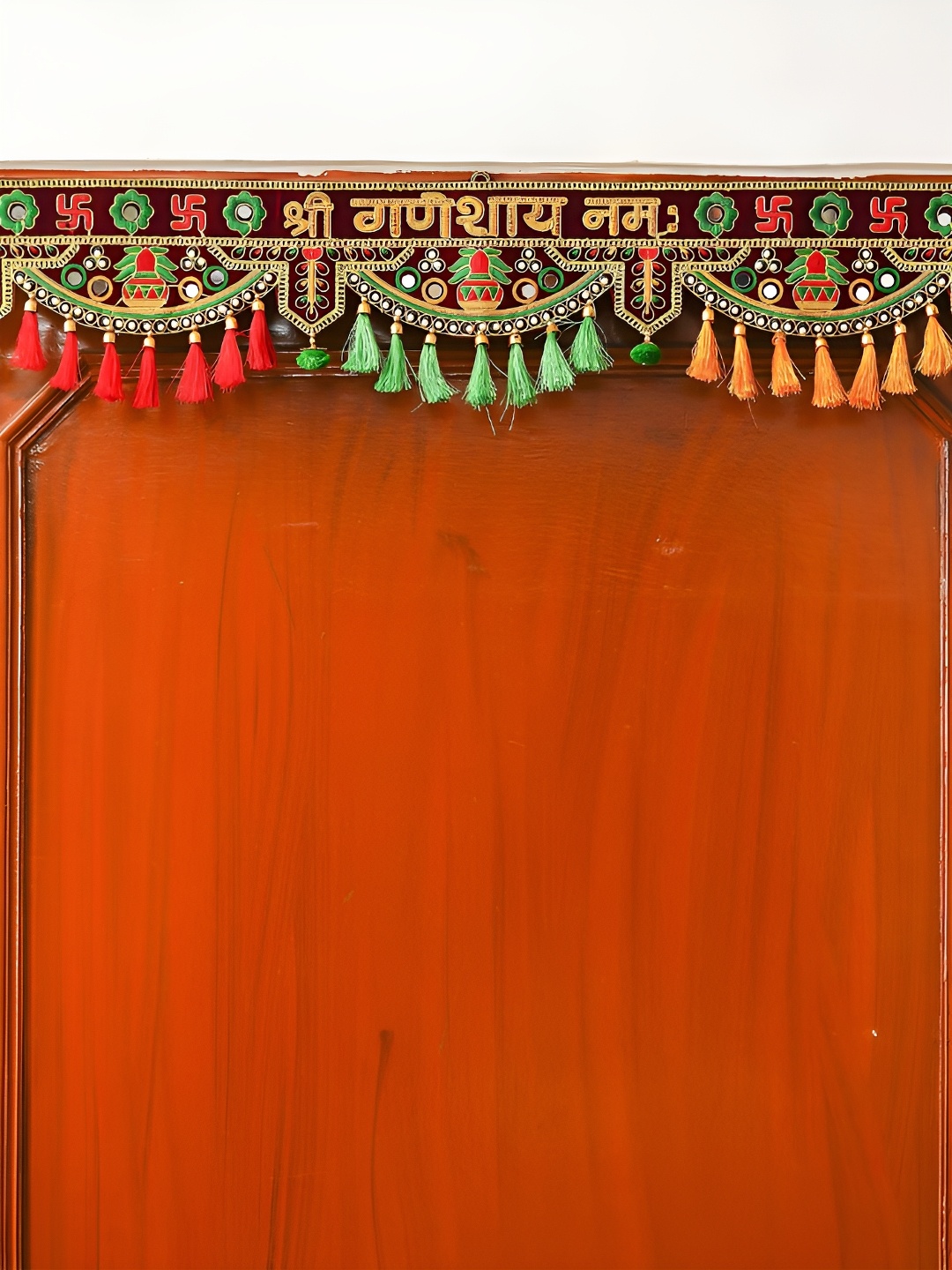 

eCraftIndia Red & Green Shri Ganeshay Namah Swastika Decorative Door Hanging Toran