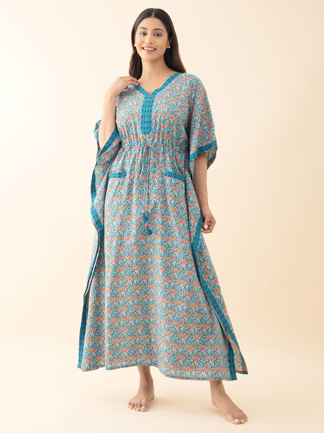 

Maybell Printed Maxi V-Neck Nightdress, Blue