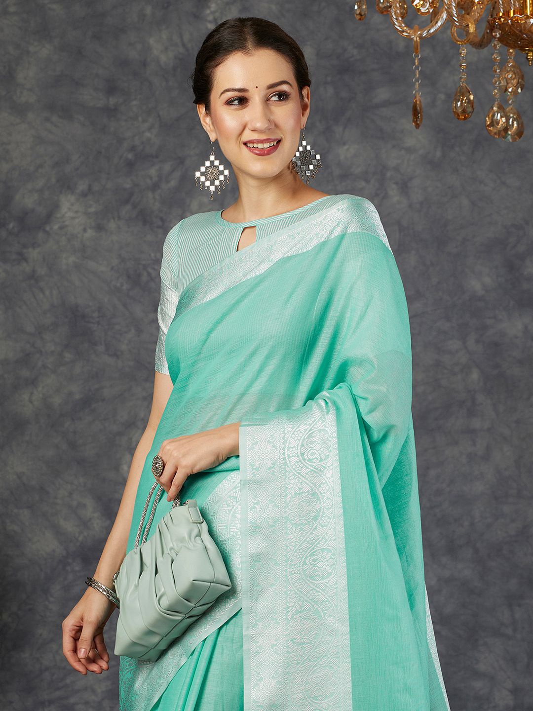 

Satrani Woven Design Zari Pure Cotton Kanjeevaram Saree, Turquoise blue