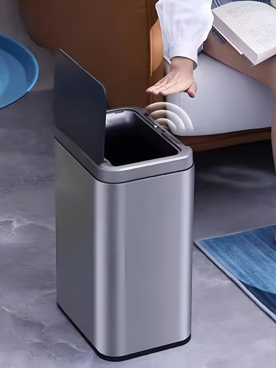 

The Better Home Grey & Black Stainless Steel Automatic Dustbins With Lid- 13 l, Silver