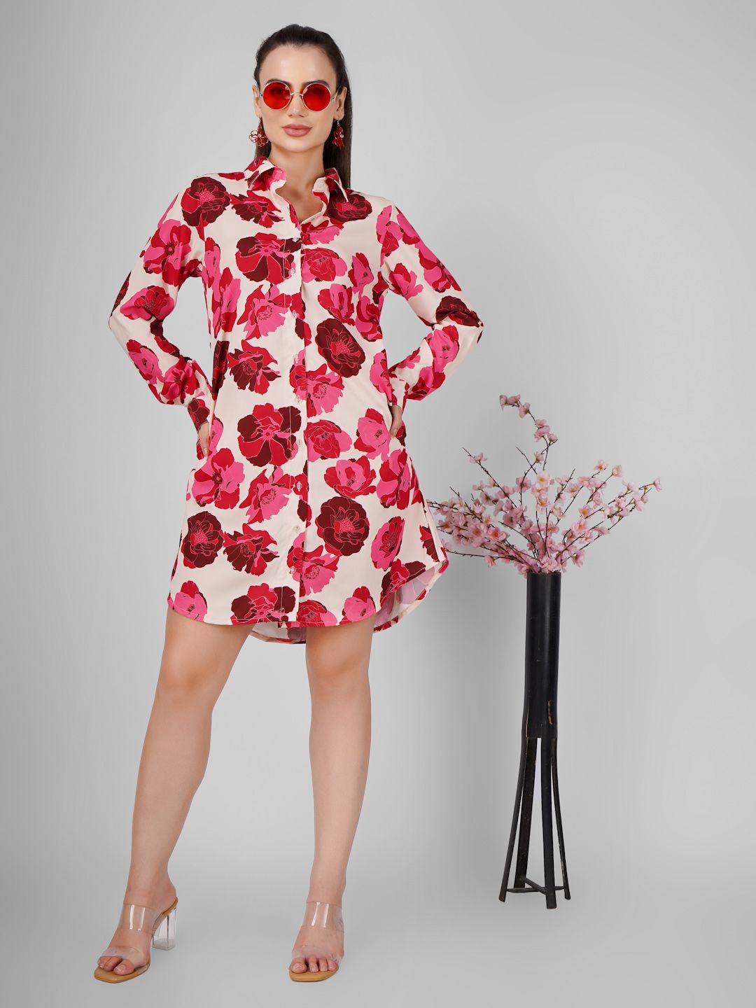 

Sukshat Floral Printed Bell Sleeve A-Line Mini Dress, Red