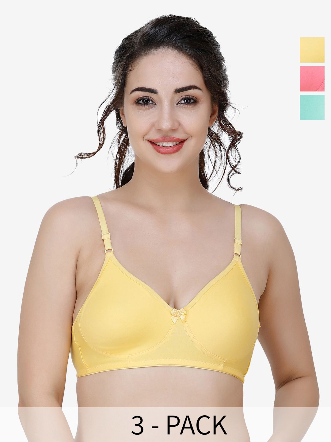 

Docare Women's Pack of 3 Solid Full Coverage T-Shirt Bra, Green