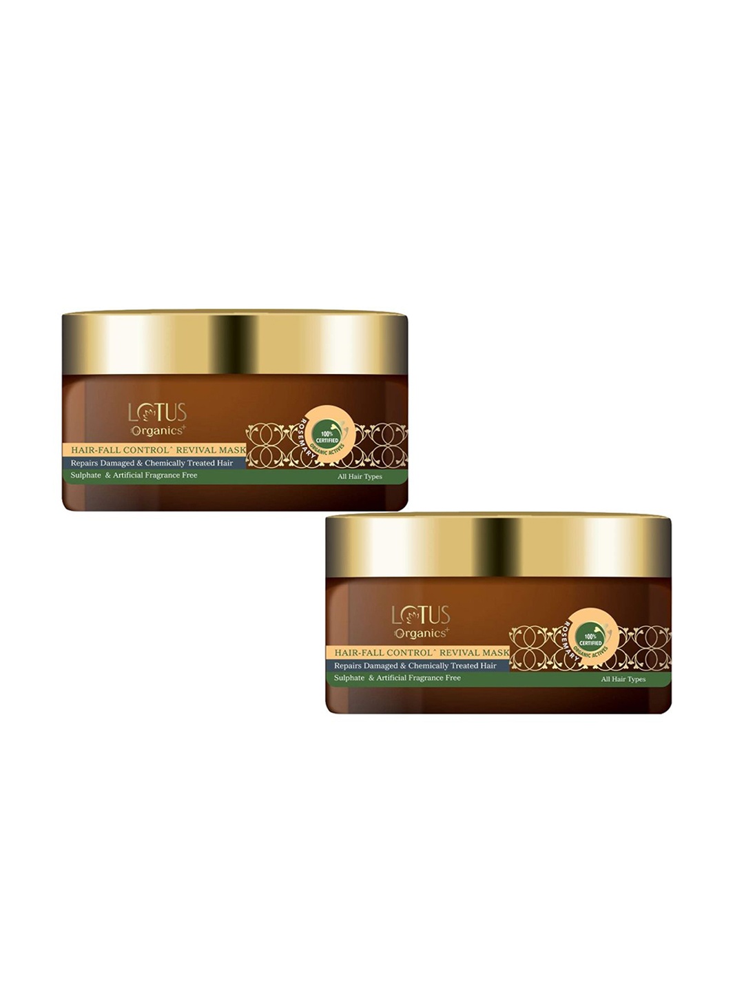 

Lotus Organics+ Set Of 2 Hair Fall Control Revival Hair Mask - 150g Each, Brown