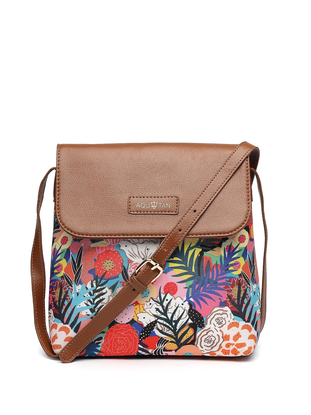 

AQUATAN Floral Printed PU Bucket Sling Bag, Tan