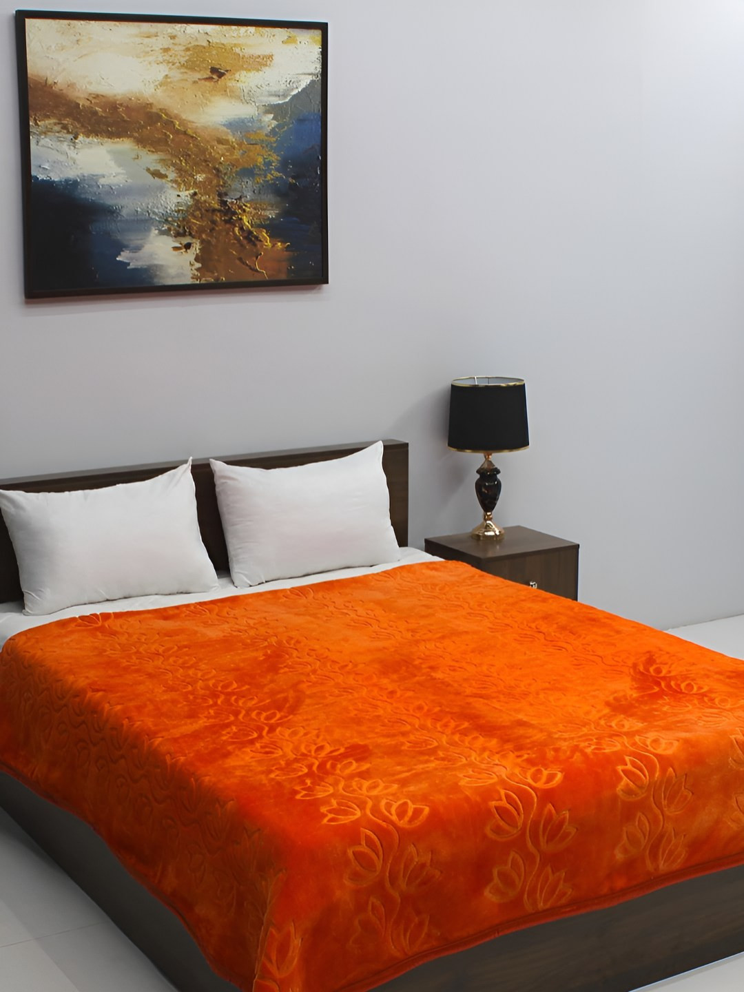 

tundwal's Orange Floral Mink Heavy Winter Single Bed Blanket