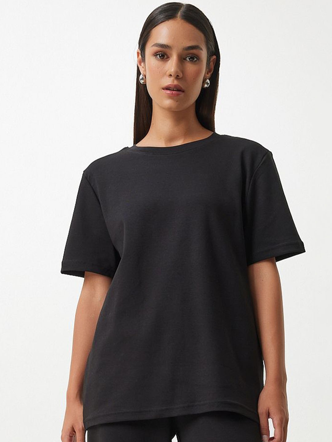 

Happiness istanbul Pure Cotton T-shirt With Trousers Co-Ords, Black