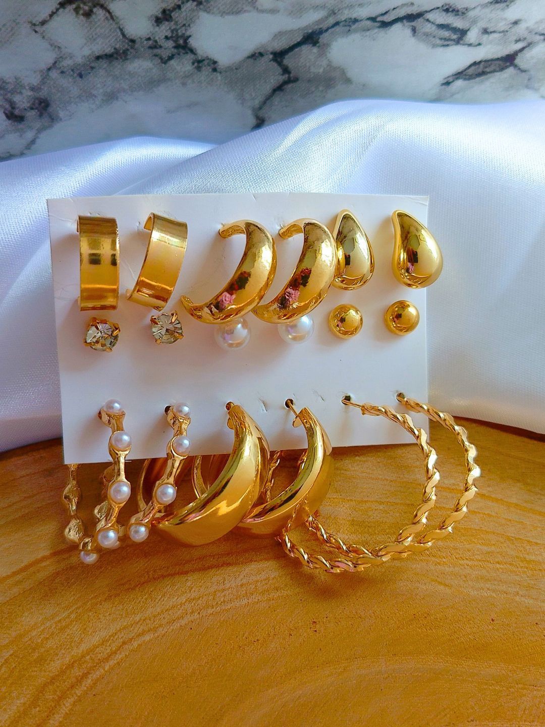 

DressBerry Set of 9 Stainless Steel Gold Plated Stones & Beads Studs and Hoop Earrings