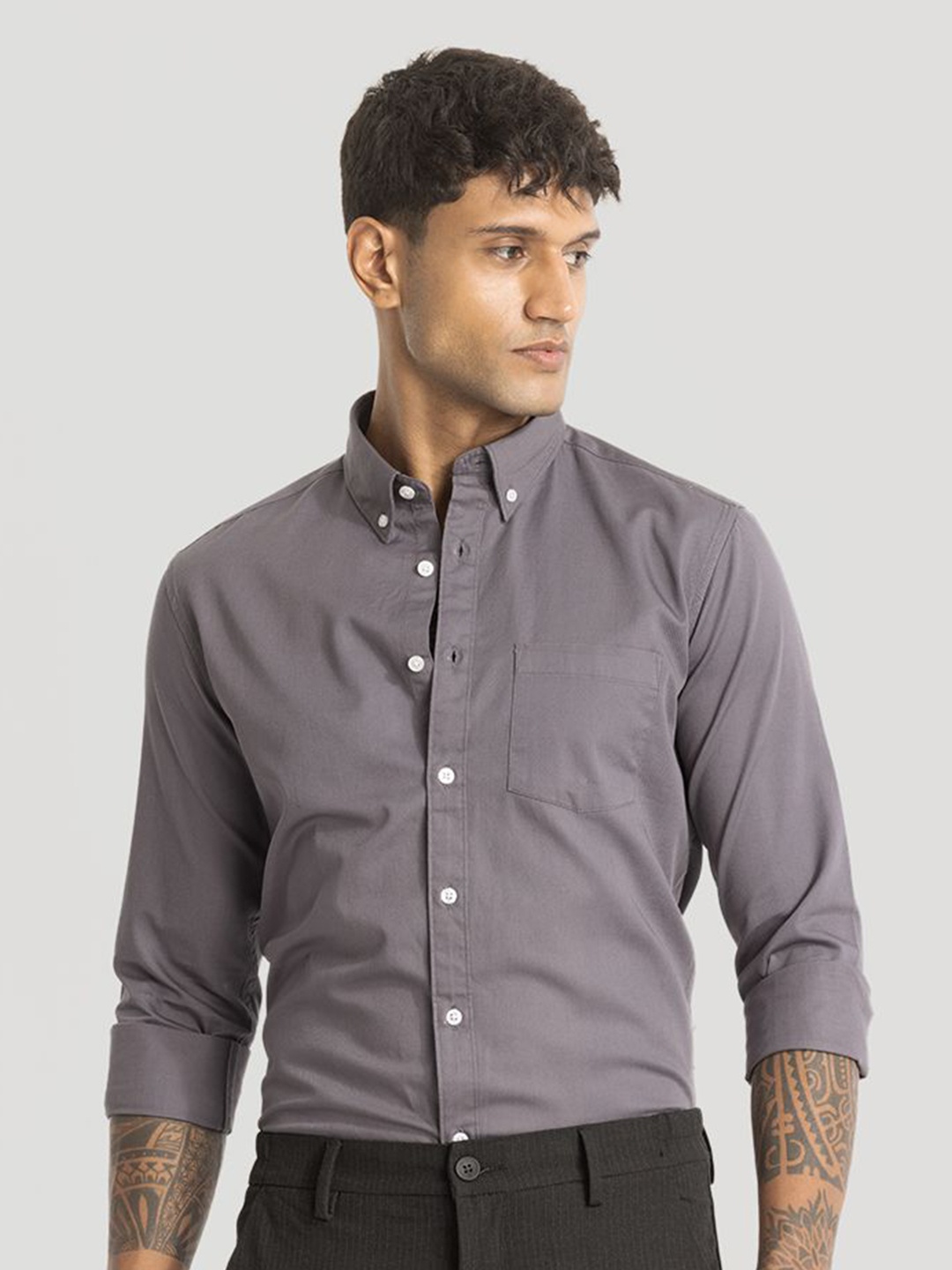 

Snitch Men Smart Slim Fit Opaque Semiformal Shirt, Grey