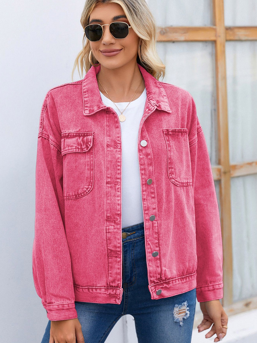 

StyleCast Women Denim Jacket with Embroidered, Pink