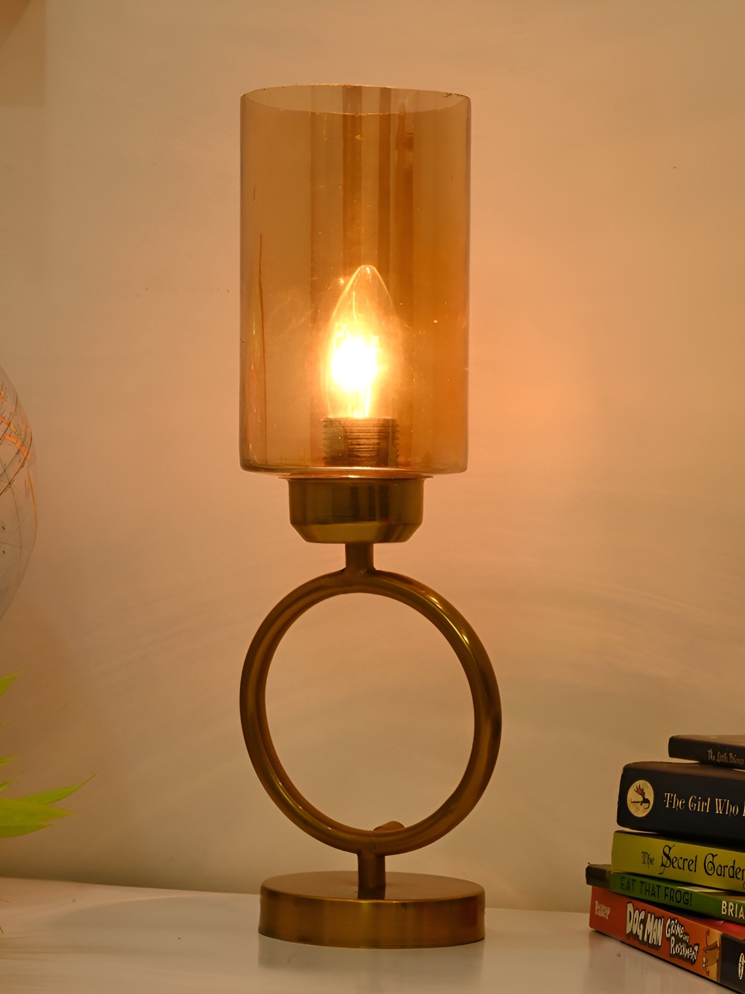 

Afast Brown & Gold Toned Traditional Cylindrical Glass Table Lamp With Adjustable Cord