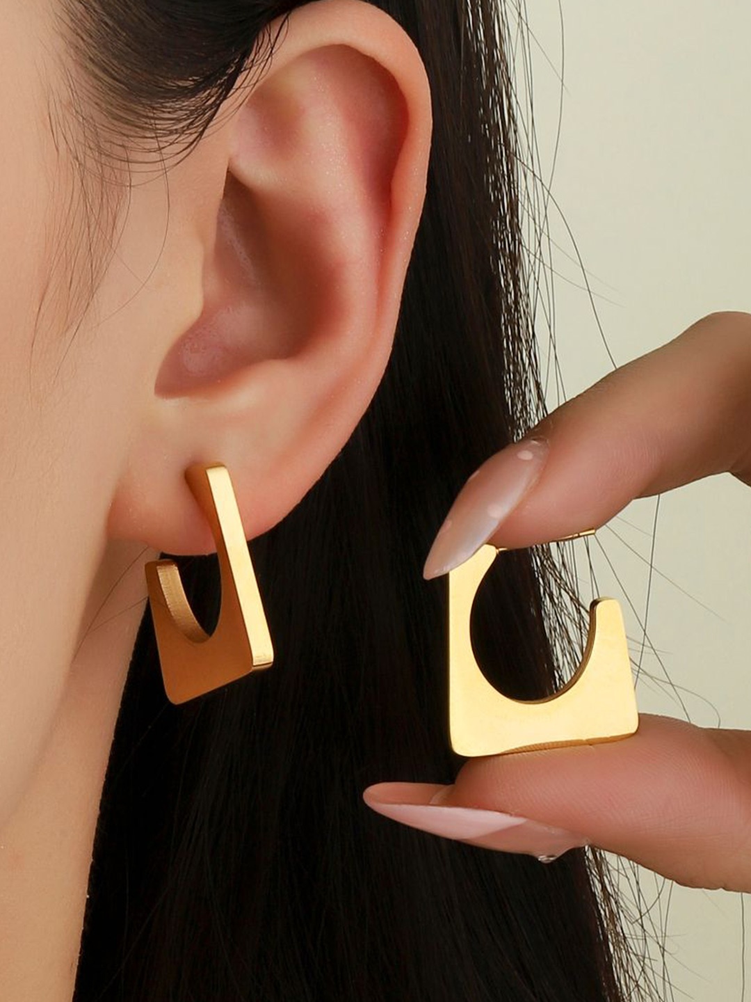 

SALTY Contemporary Stainless Steel Tasselled Half Hoop Earrings, Gold