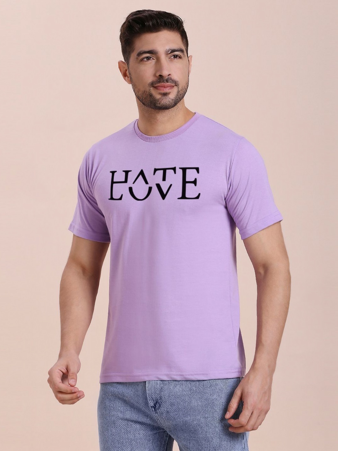 

MOD ECRU Unisex Typography Printed Round Neck Cotton T-Shirt, Lavender