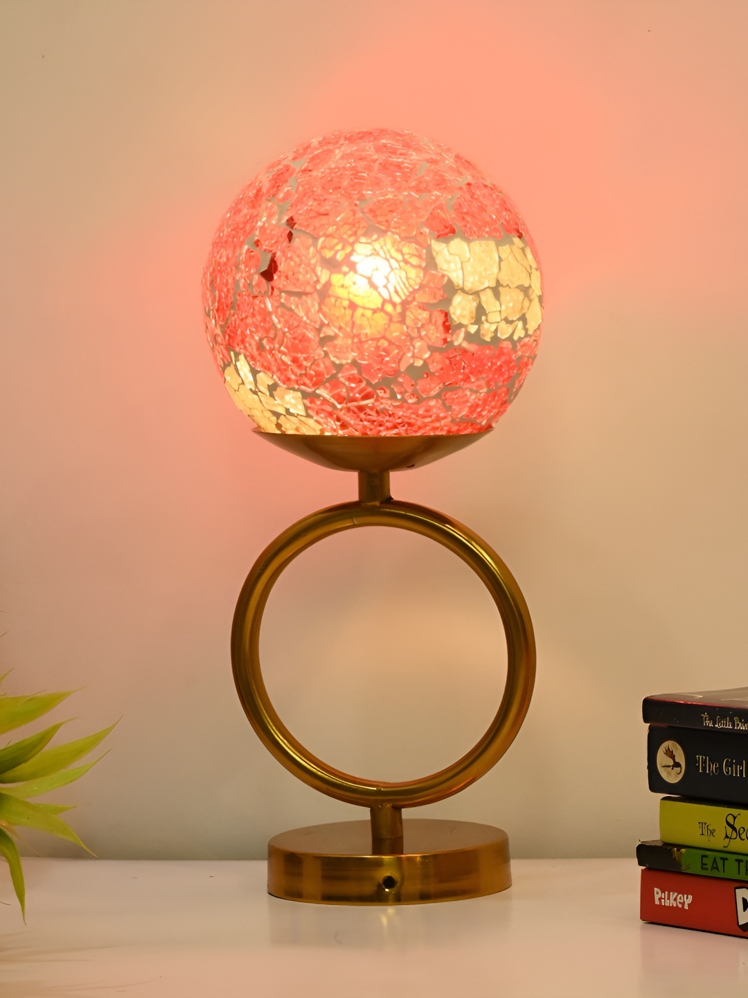 

Afast Red & White Textured Traditional Spherical Glass Table Lamp With Adjustable Cord