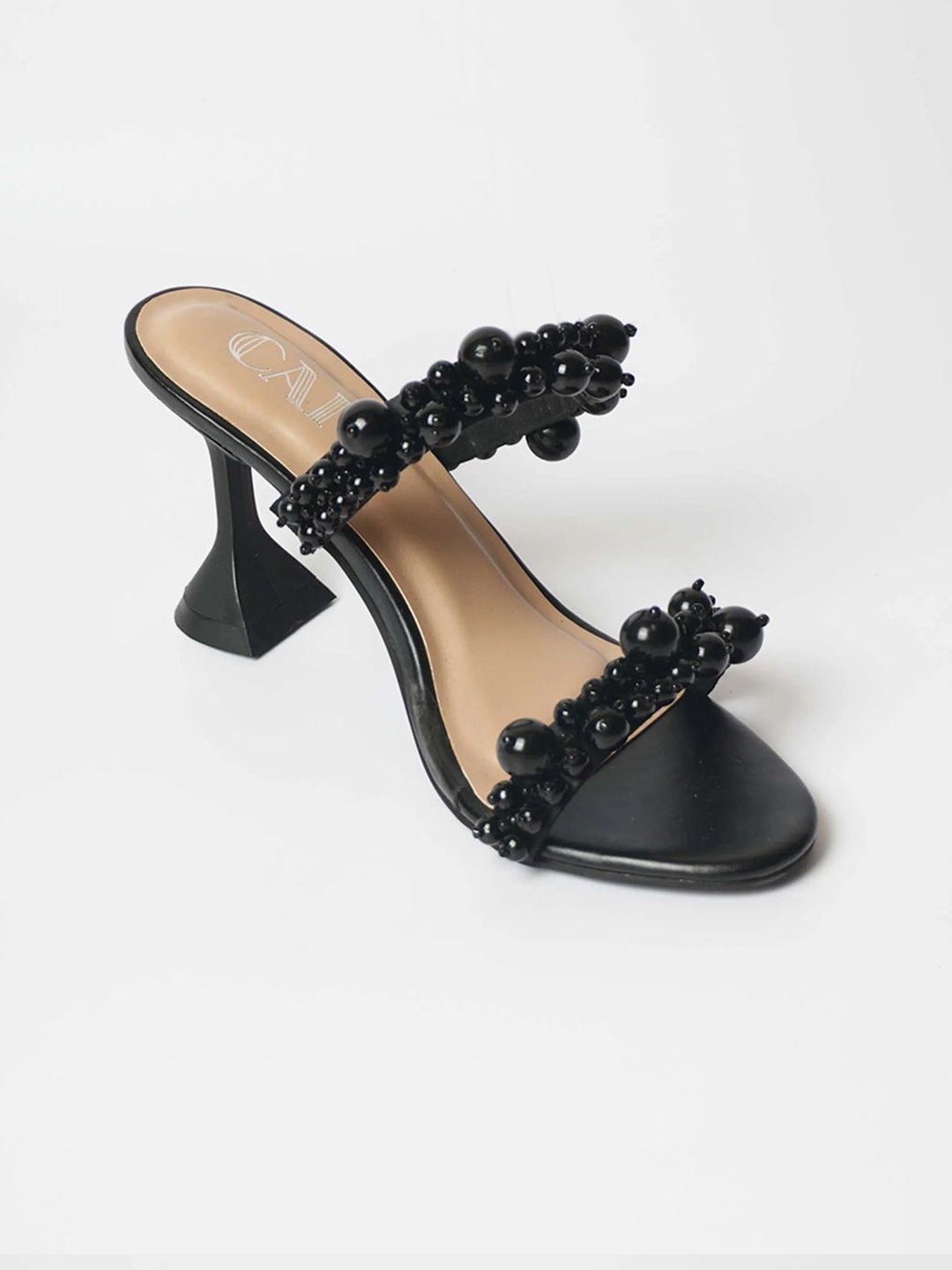 

CAI Embellished Party Block Iconic Dual Pearl Heels, Black