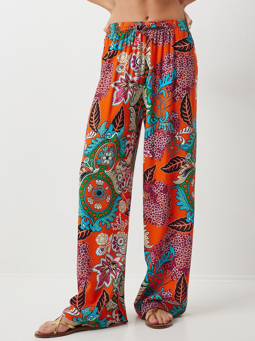 

Happiness istanbul Women Ethnic Motifs Printed Loose Fit Trousers, Orange