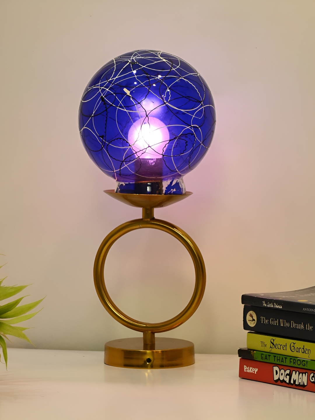 

Afast Blue Printed Spherical Glass Table Lamp With Adjustable Cord