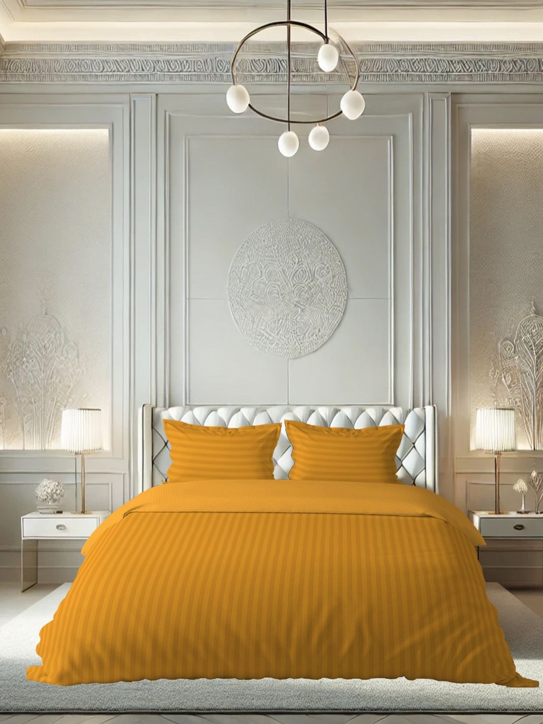 

borato Yellow Striped 210 TC King Bedsheet with 2 Pillow Covers