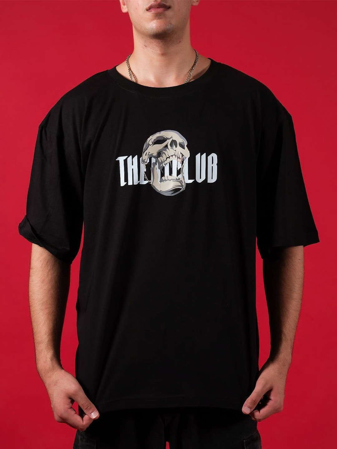 

TheBTclub Men Printed Drop-Shoulder Sleeves Activchill T-shirt, Black