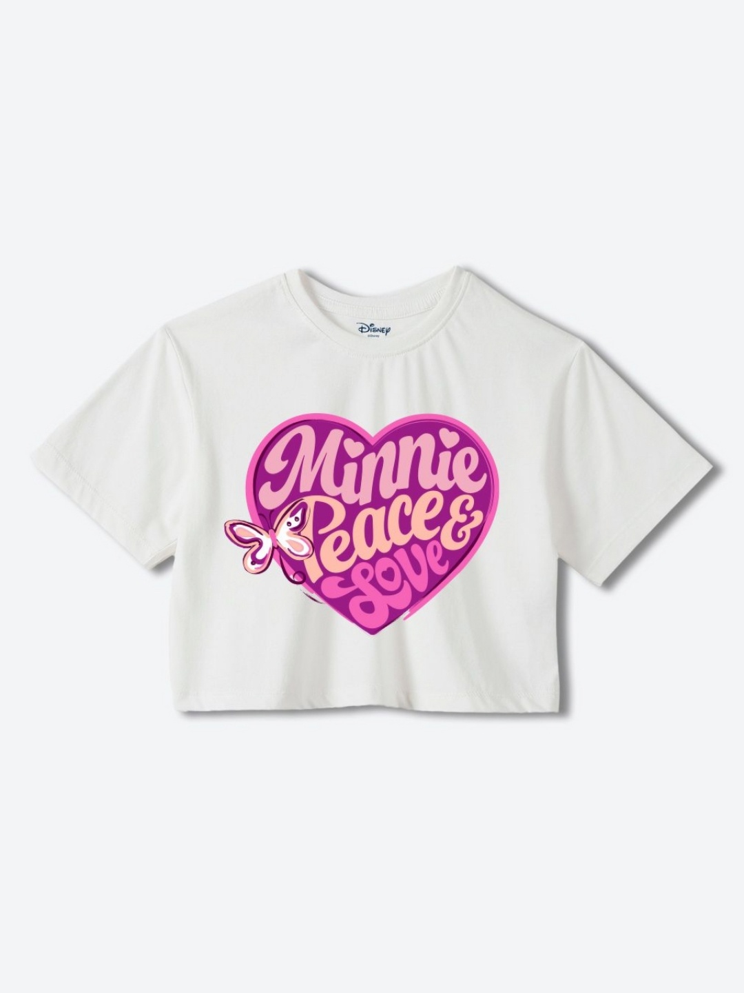 

YK Disney Girls Minnie Mouse Printed Pure Cotton Applique Boxy T-shirt, White