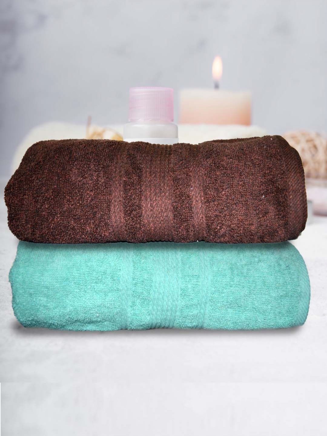 

Aura Brown & Green 2 Pieces Terry Cotton 500 GSM Bath Towel