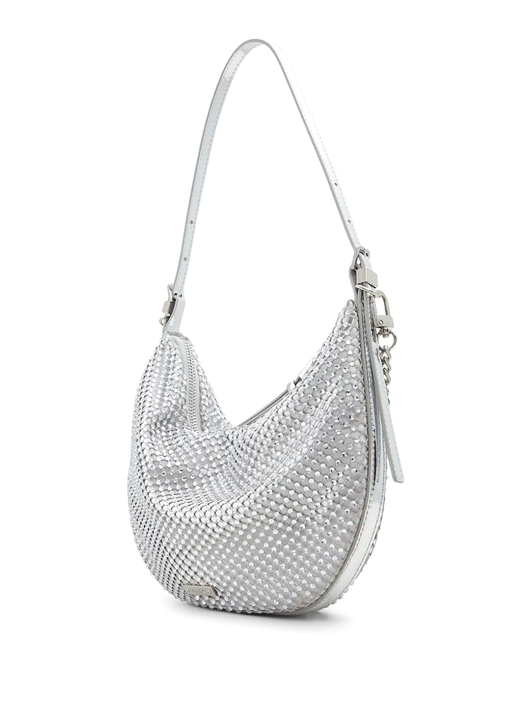 

ALDO Geometric Textured Oversized Bucket Hobo Bag with Cut Work, Silver