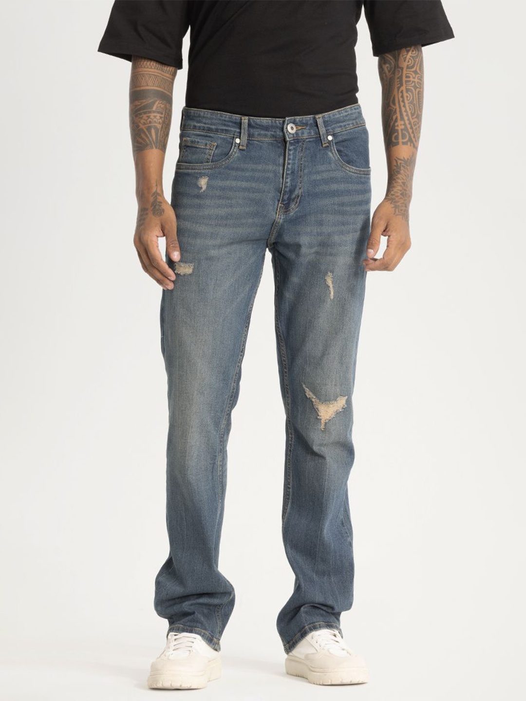 

Snitch Men Classic Mildly Distressed Light Fade Stretchable Jeans, Blue