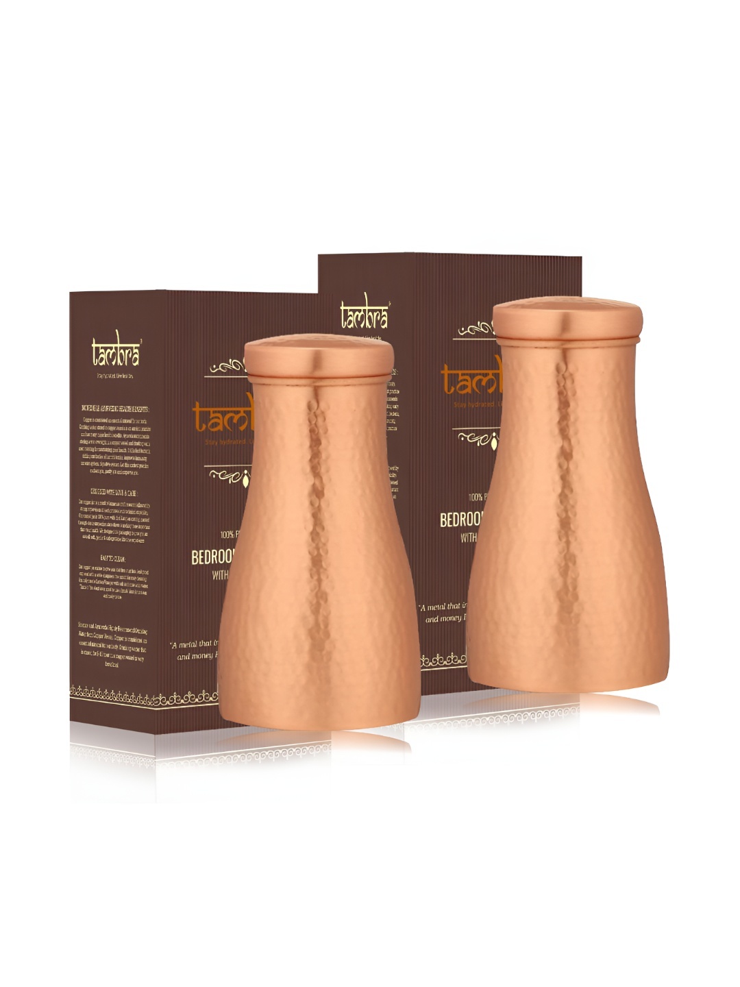 

Tambra Copper-Toned 2 Pieces Hammered Textured Water Bottles 1200 ML