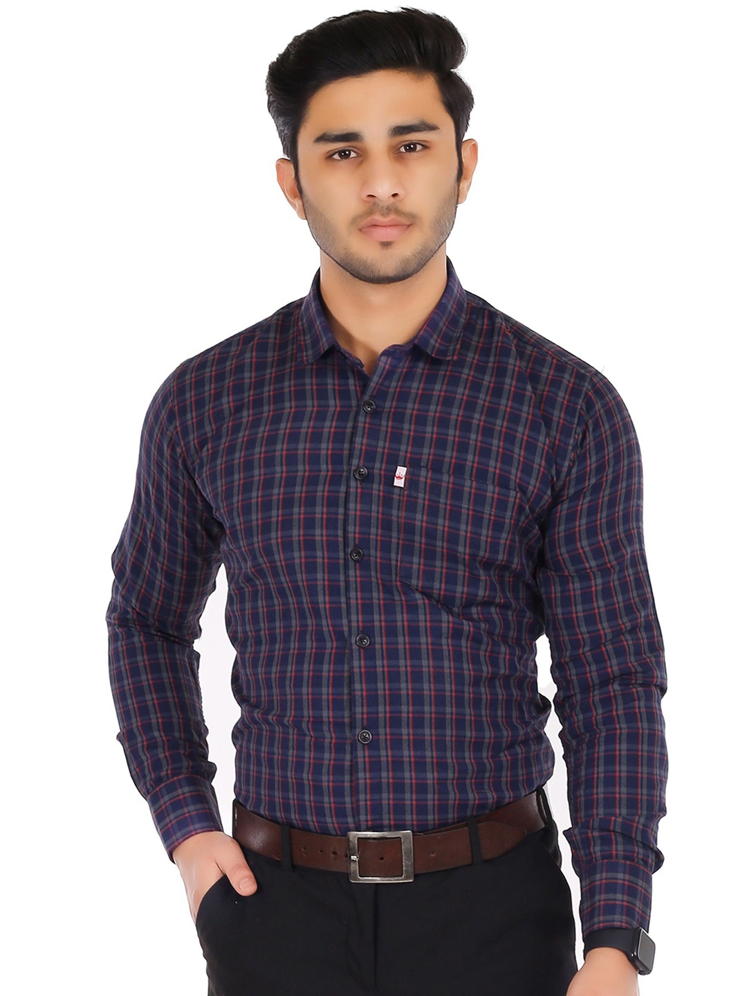 

Marc Laurent Men Comfort Tartan Checks Opaque Checked Casual Shirt, Grey
