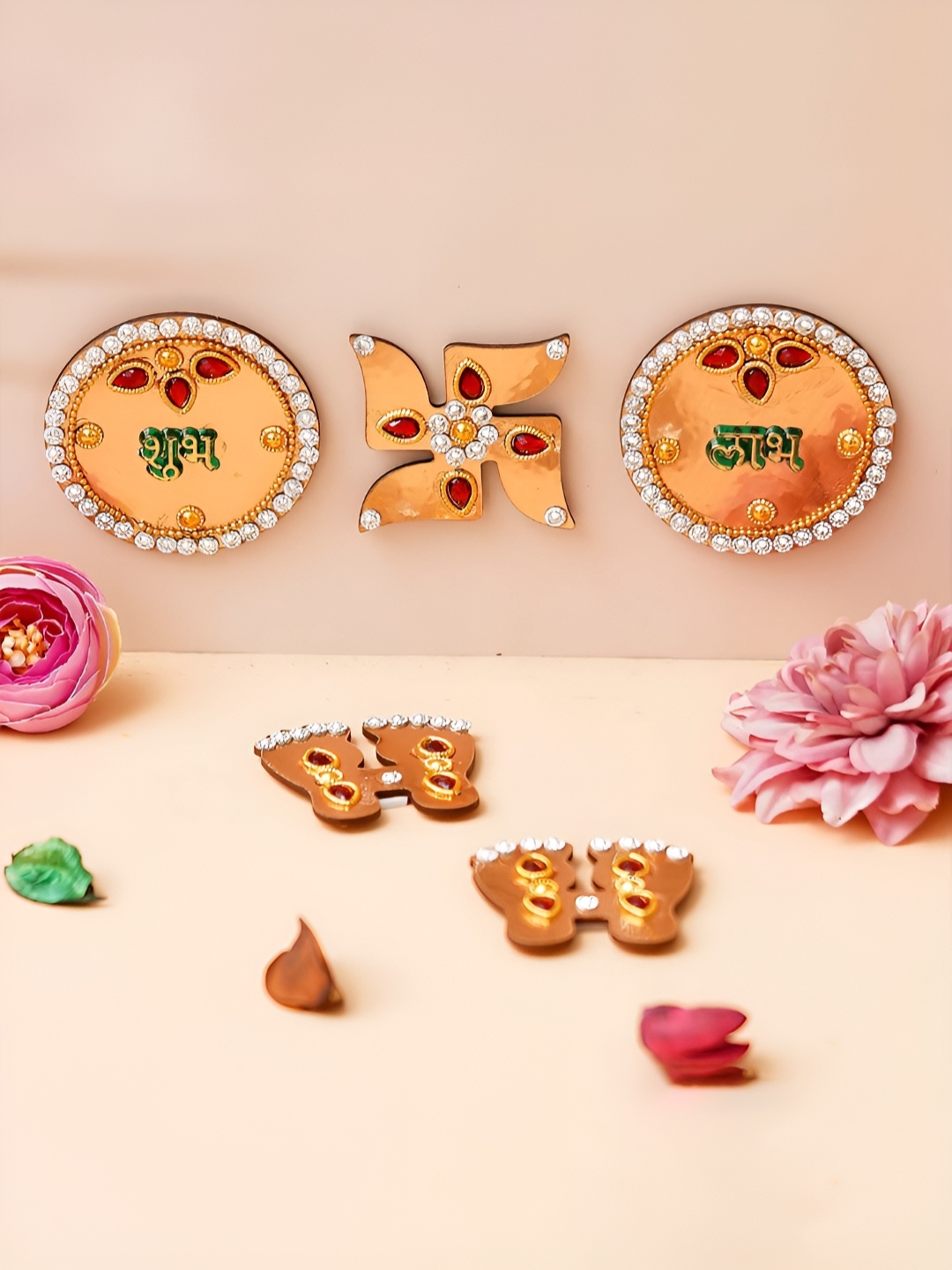 

eCraftIndia Gold-Toned & Silver Toned 5 Pieces Stickers for Wall Door Festive Decor