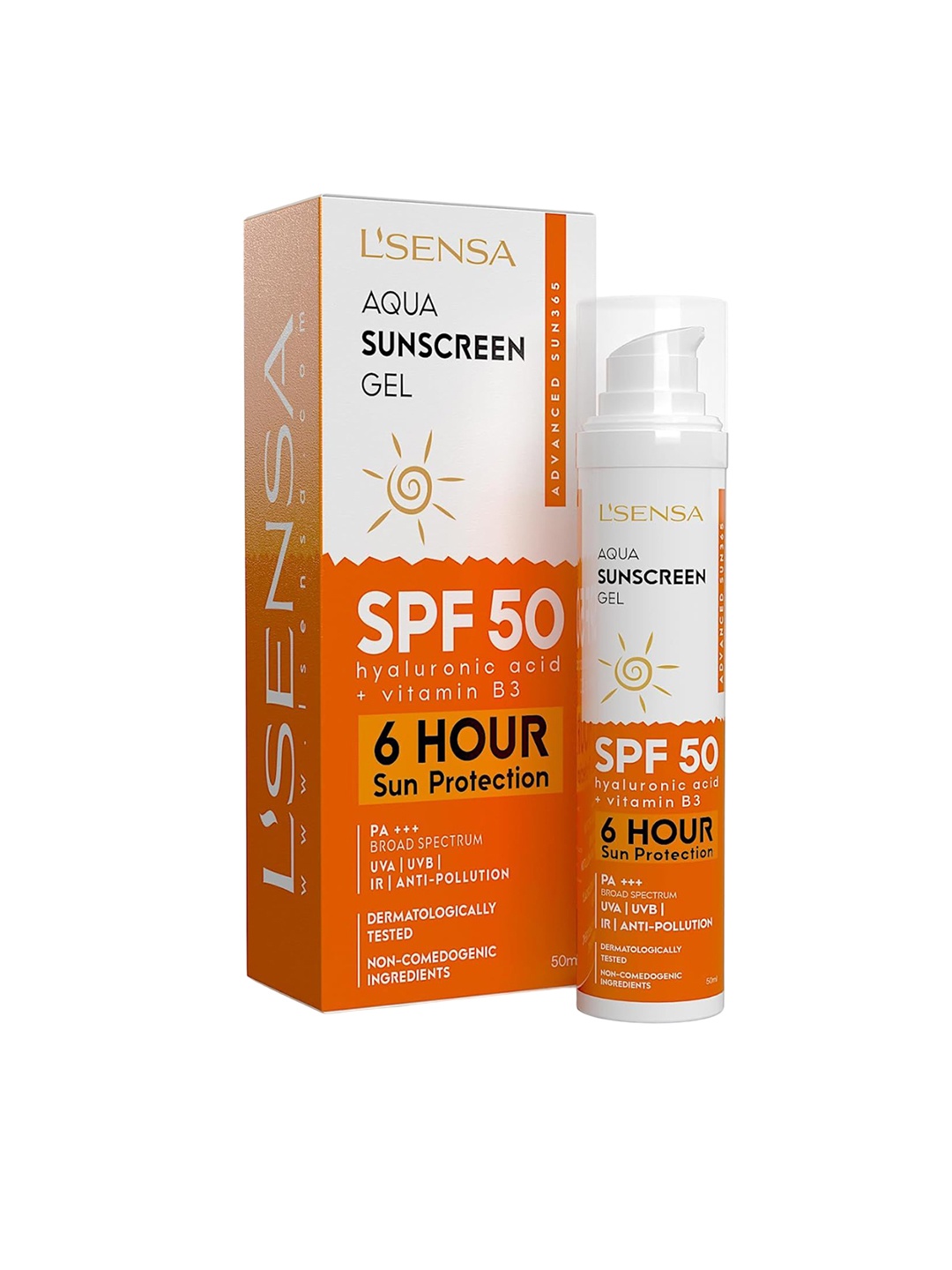 

L'SENSA SPF 50 Aqua Sunscreen Gel With 1% Hyaluronic Acid & Vitamin B3 - 50ml, White